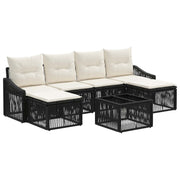 Tuinbankenset poly rattan zwart 6 zitplaatsen
