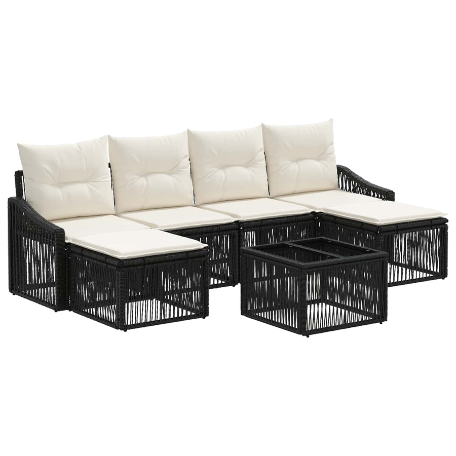 Tuinbankenset 7 pcs Zwart poly rattan