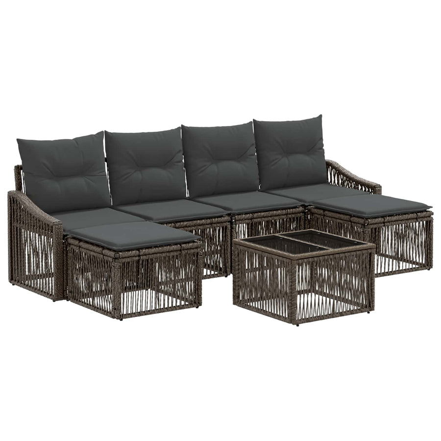 Tuinbankenset 7 pcs Grijs poly rattan