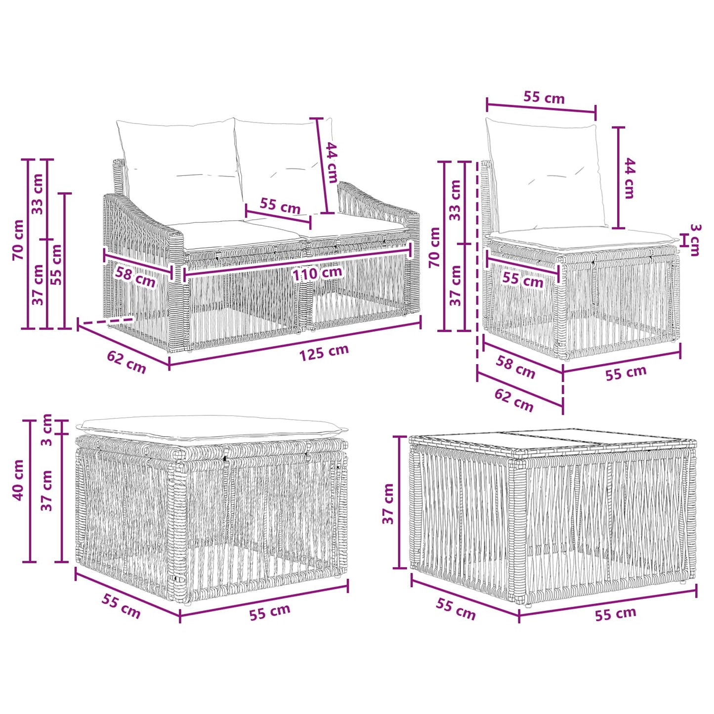 Tuinbankenset 7 pcs Grijs poly rattan