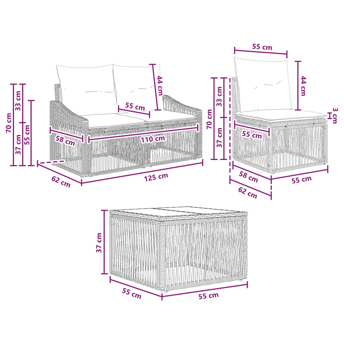 Tuinbankenset 7 pcs Grijs poly rattan