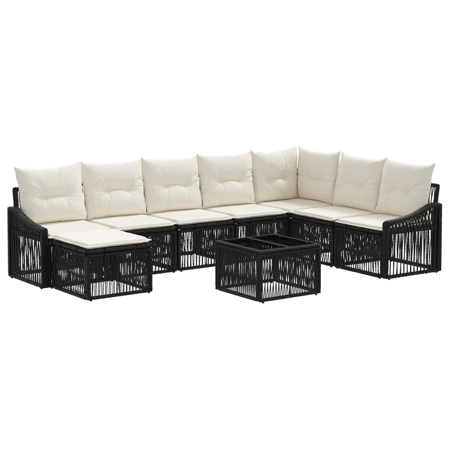 Tuinbankenset 9 pcs Zwart poly rattan