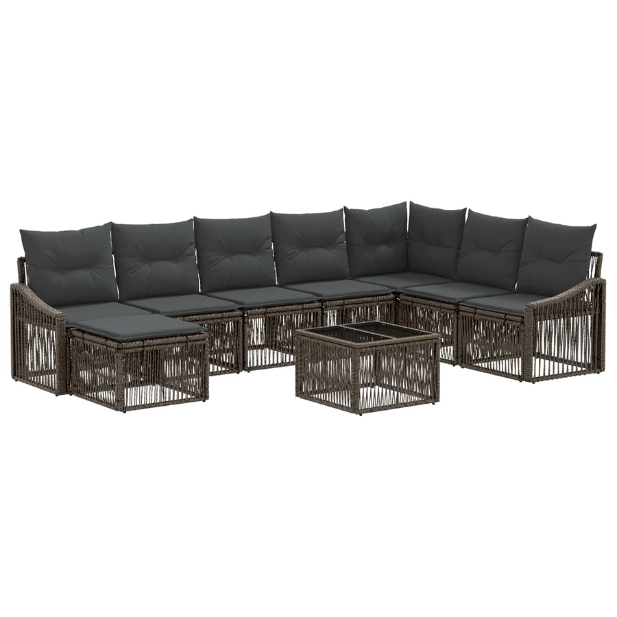 Tuinbankenset 9 pcs Grijs poly rattan