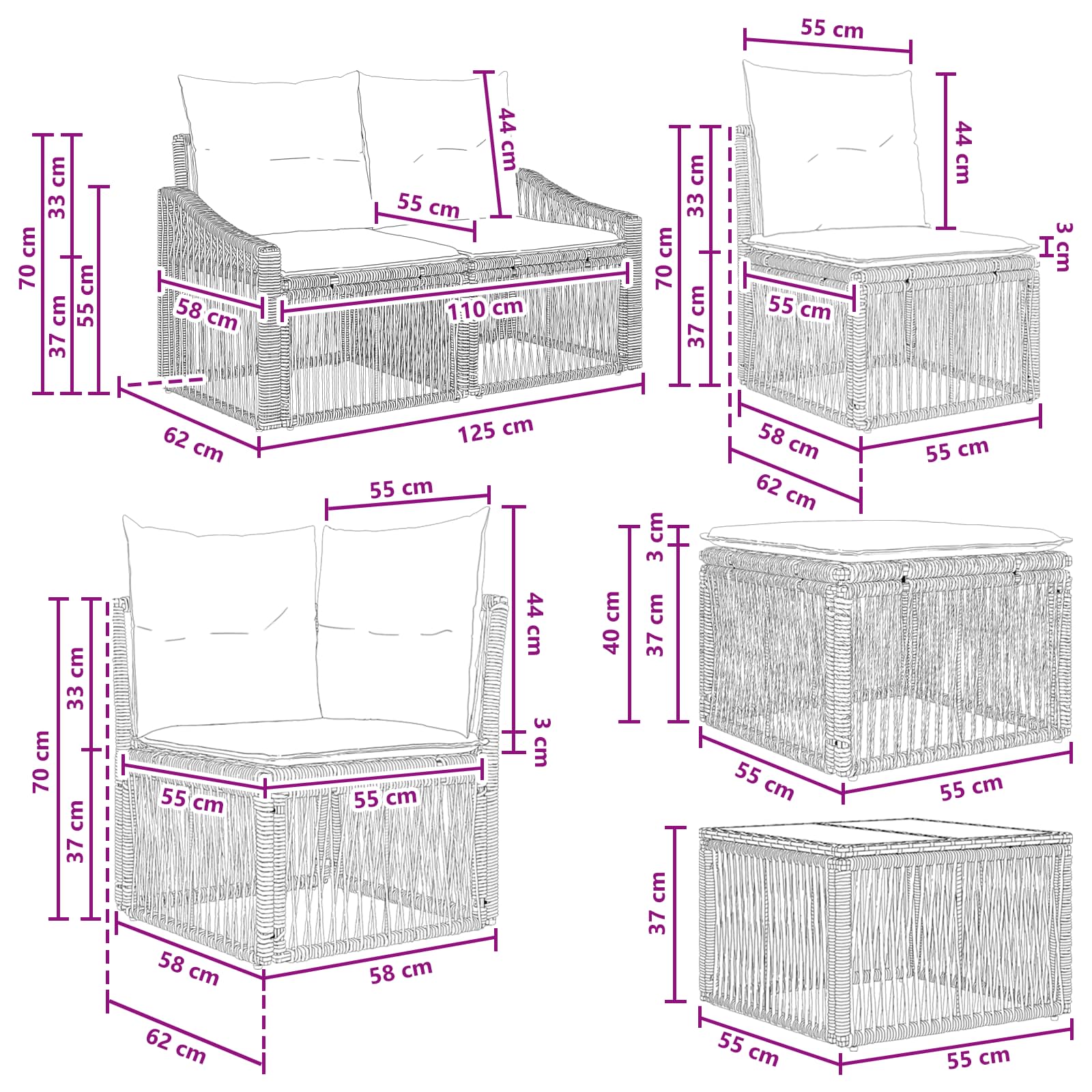 Tuinbankenset 9 pcs Grijs poly rattan