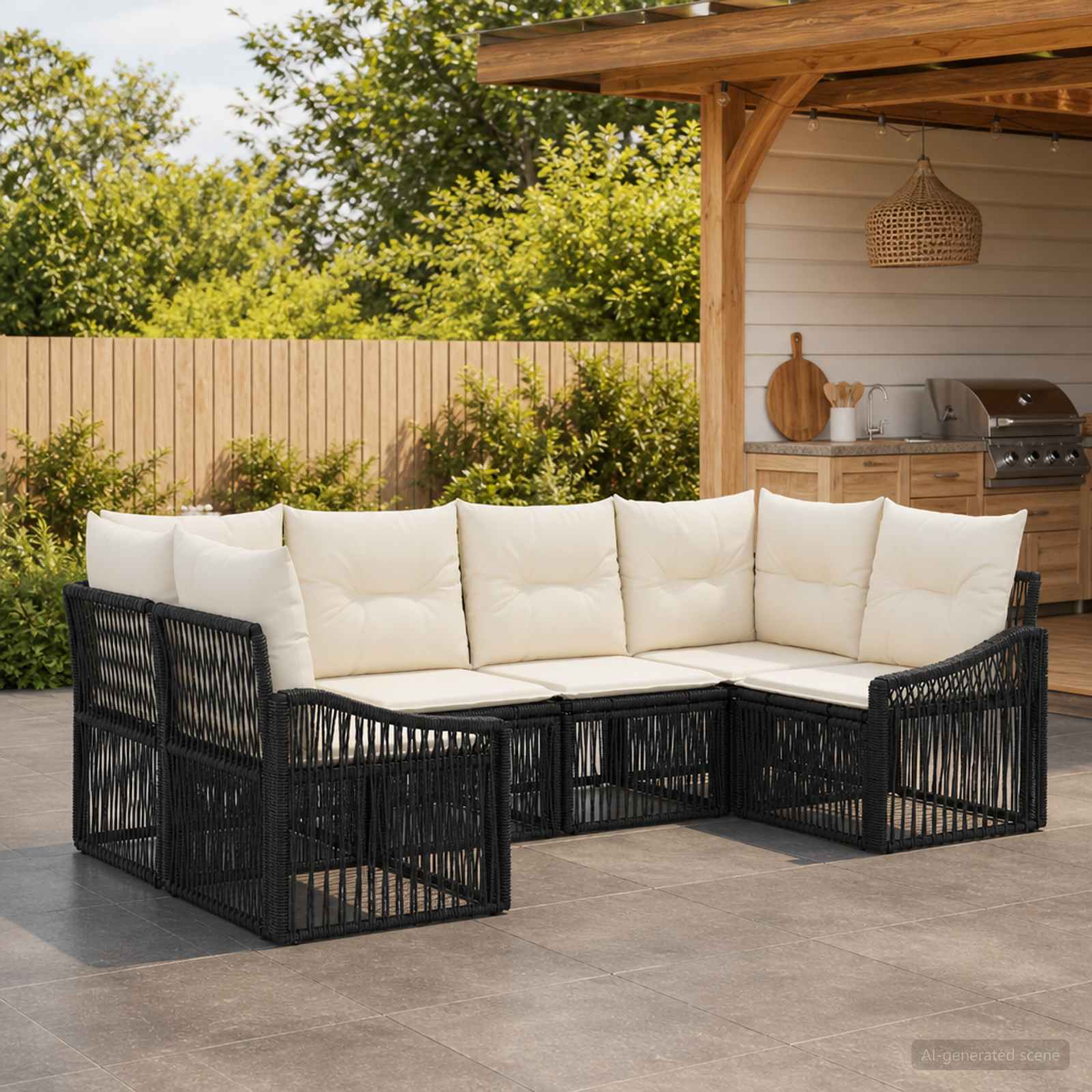 Tuinbankenset 6 st 6-Aantal zitplaatsen Zwart poly rattan