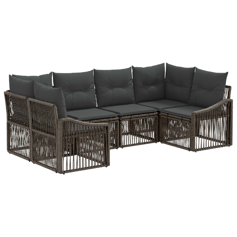Tuinbankenset 6 st 6-Aantal zitplaatsen Grijs poly rattan