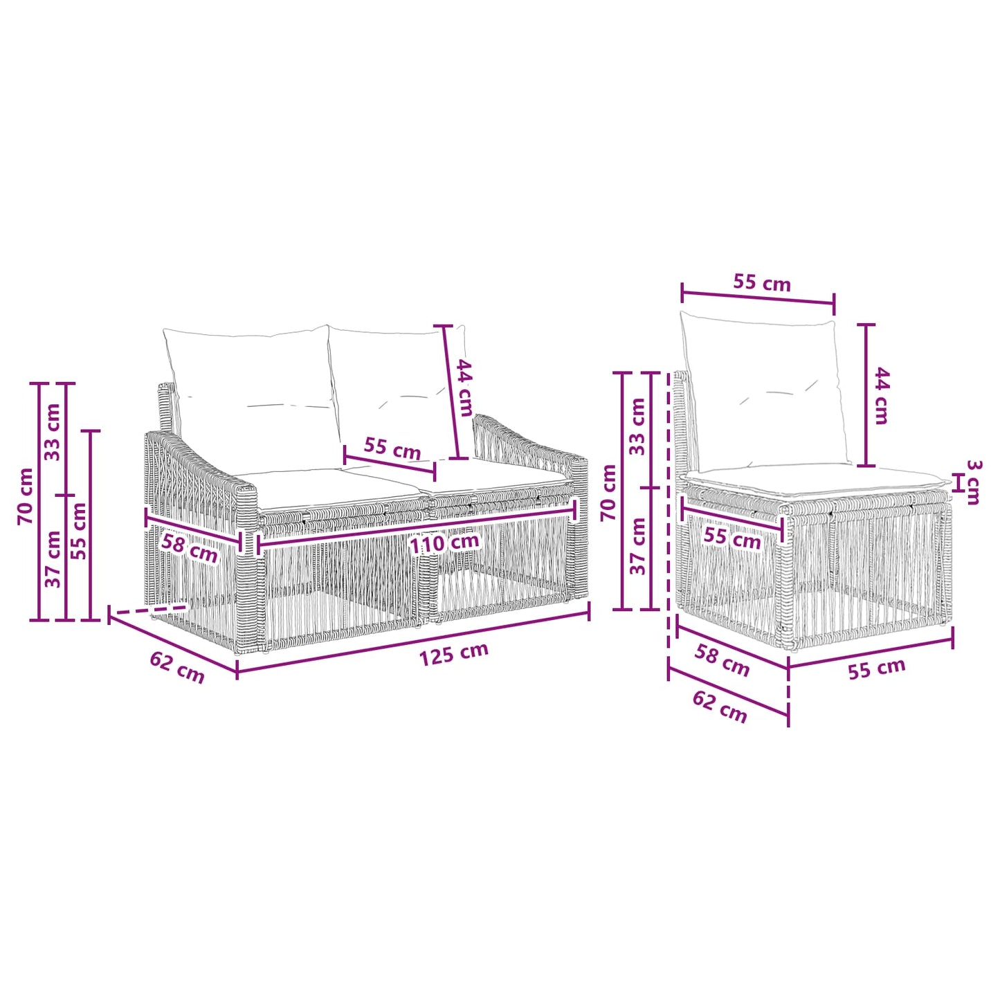 Tuinbankenset 6 st 6-Aantal zitplaatsen Grijs poly rattan