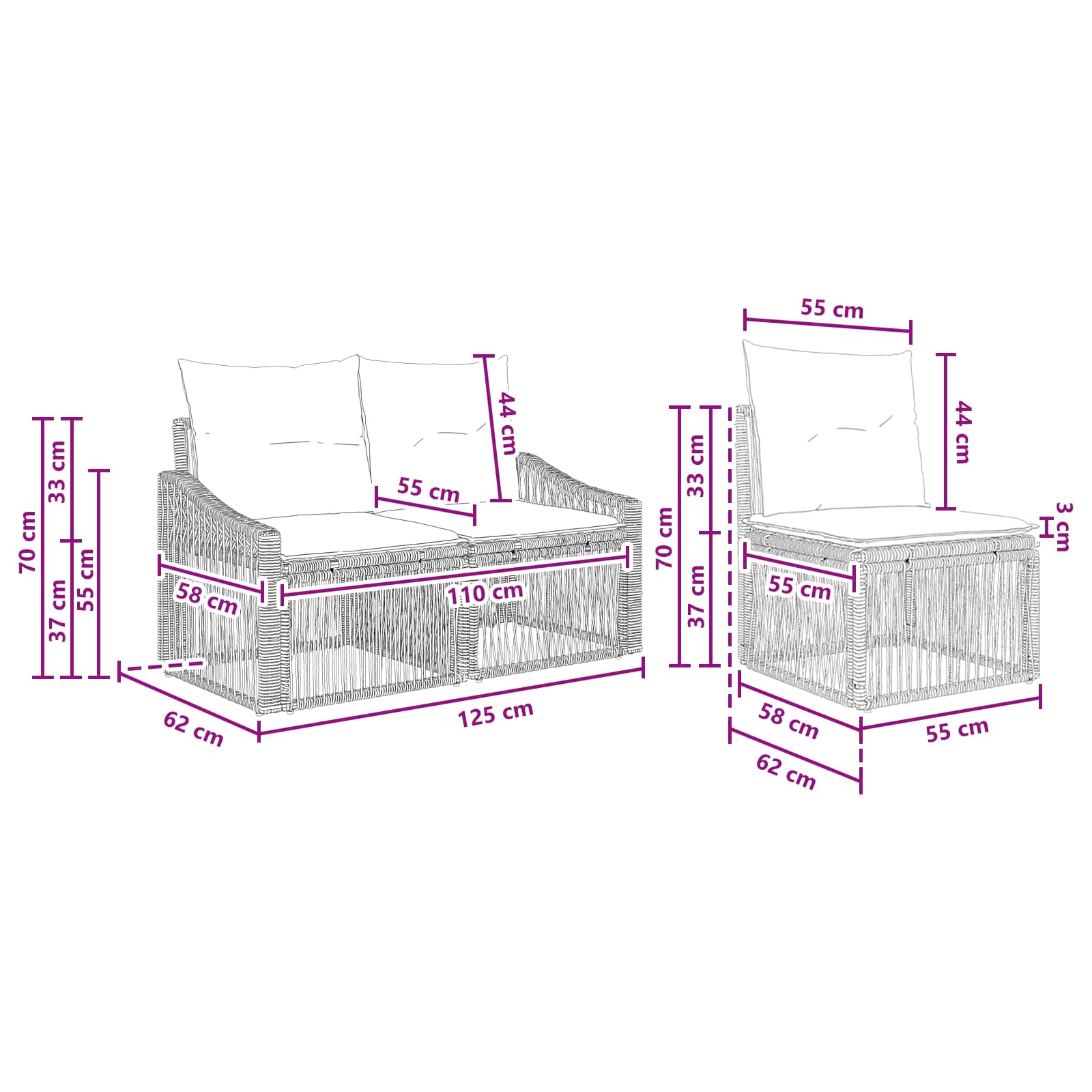 Tuinbankenset 6 st 6-Aantal zitplaatsen Grijs poly rattan