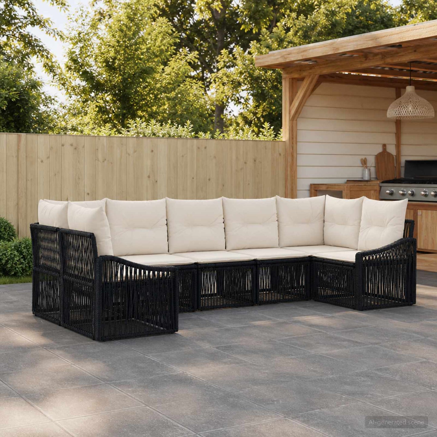 Tuinbankenset 7 st 7-Aantal zitplaatsen Zwart poly rattan