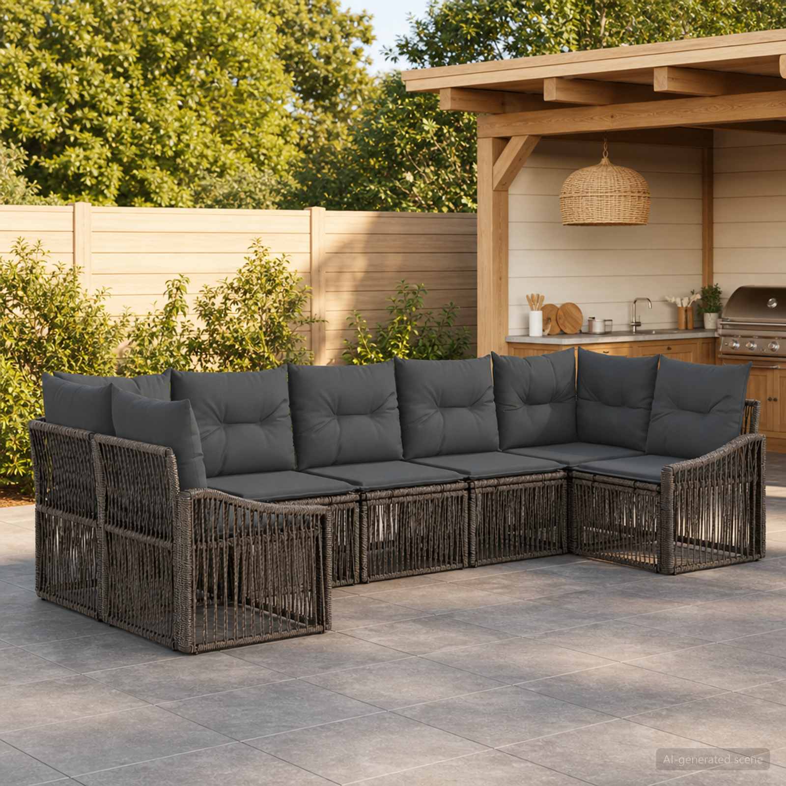 Tuinbankenset 7 st 7-Aantal zitplaatsen Grijs poly rattan