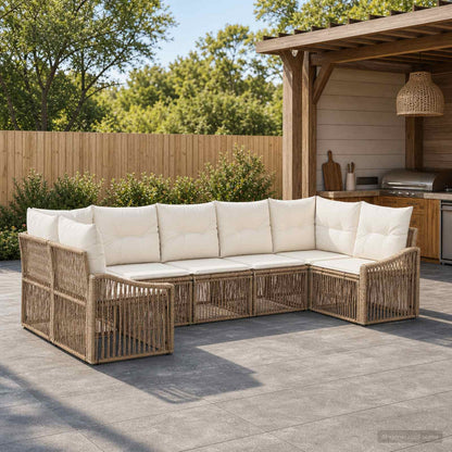 Tuinbankenset 7 st 7-Aantal zitplaatsen Beige poly rattan