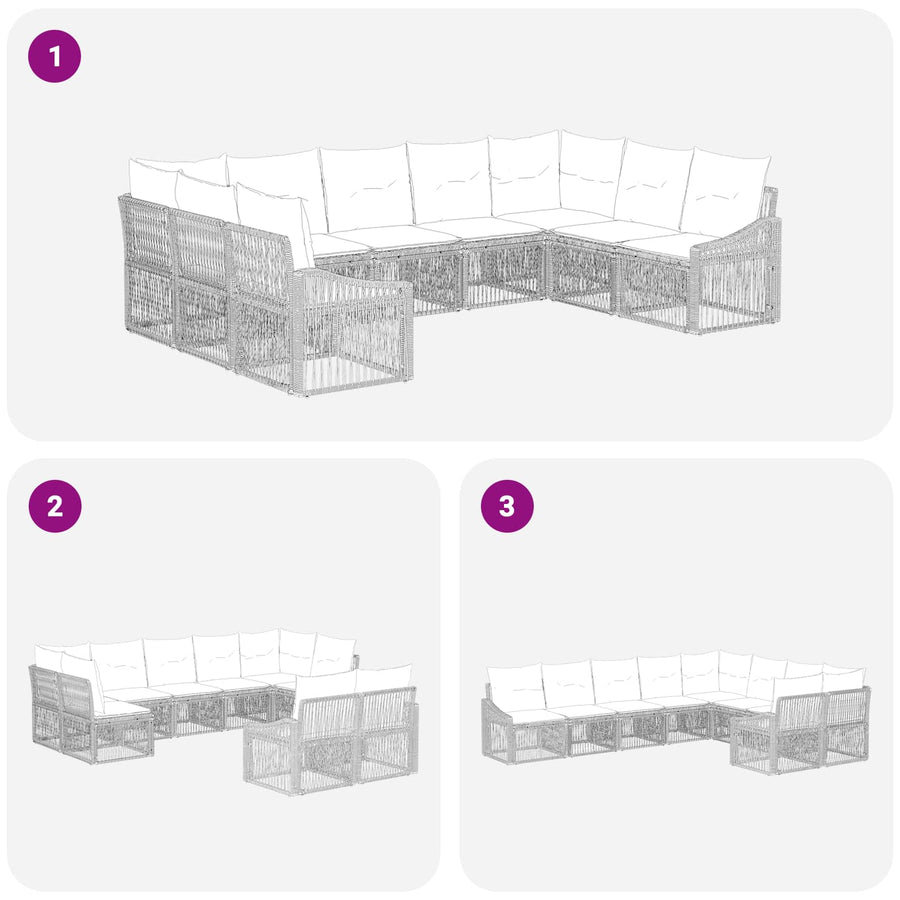 Tuinbankenset 9 pcs Zwart poly rattan