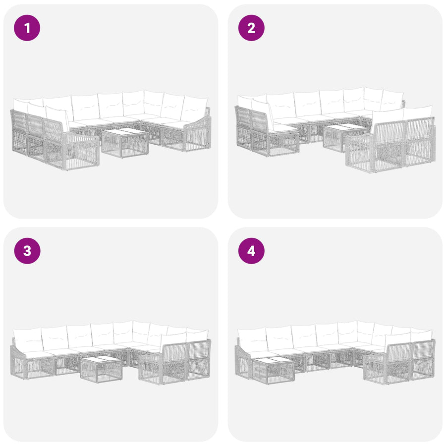 Tuinbankenset 10 pcs Grijs poly rattan
