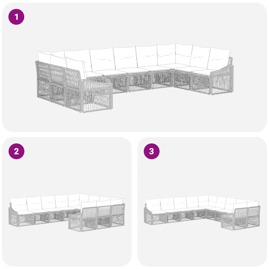 Tuinbankenset 10 pcs Grijs poly rattan