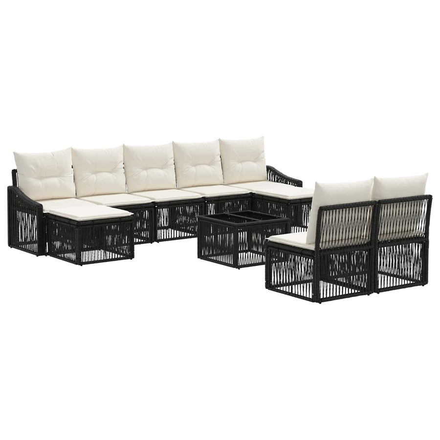 Tuinbankenset 10 pcs 9-Aantal zitplaatsen Zwart poly rattan