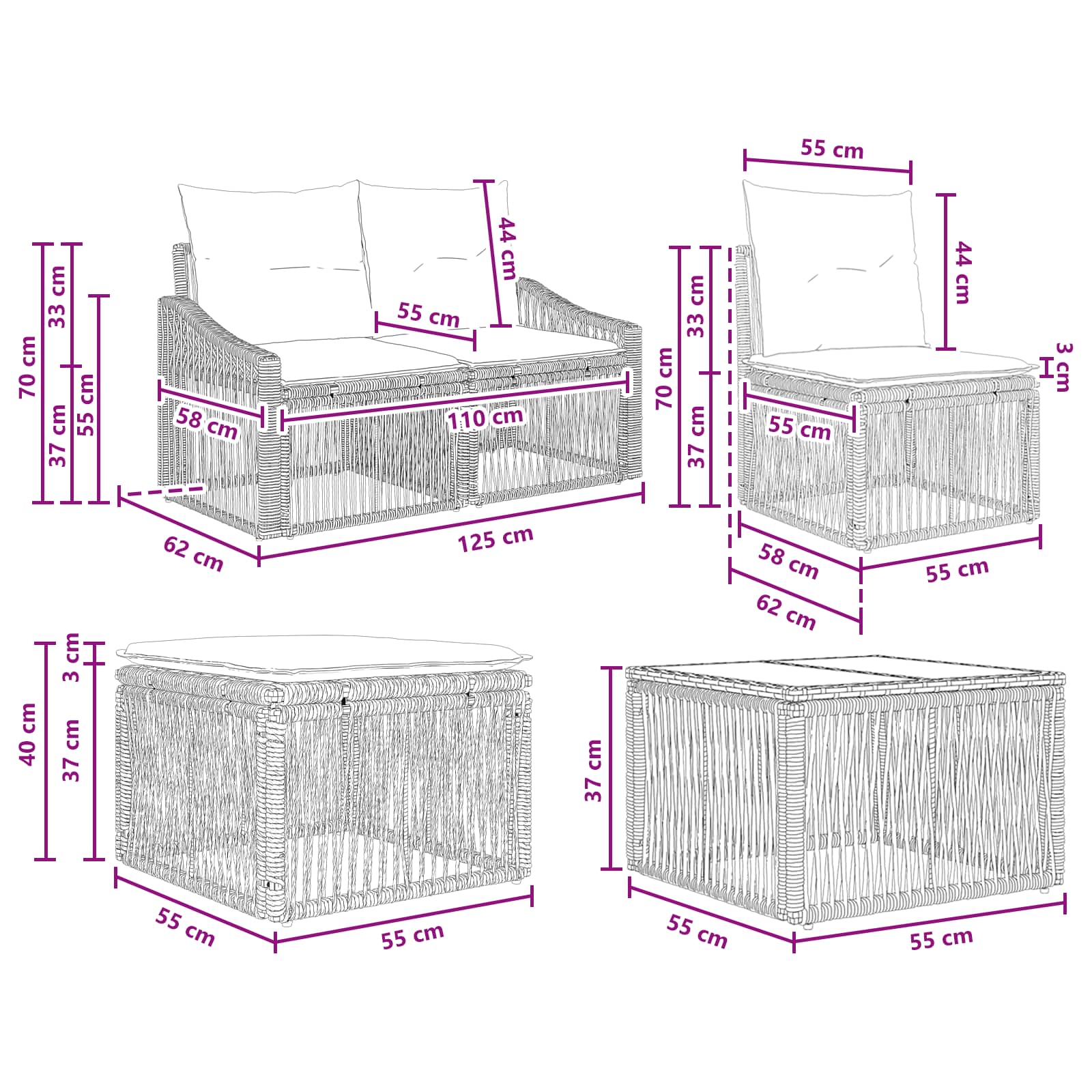 Tuinbankenset 11 pcs Beige poly rattan