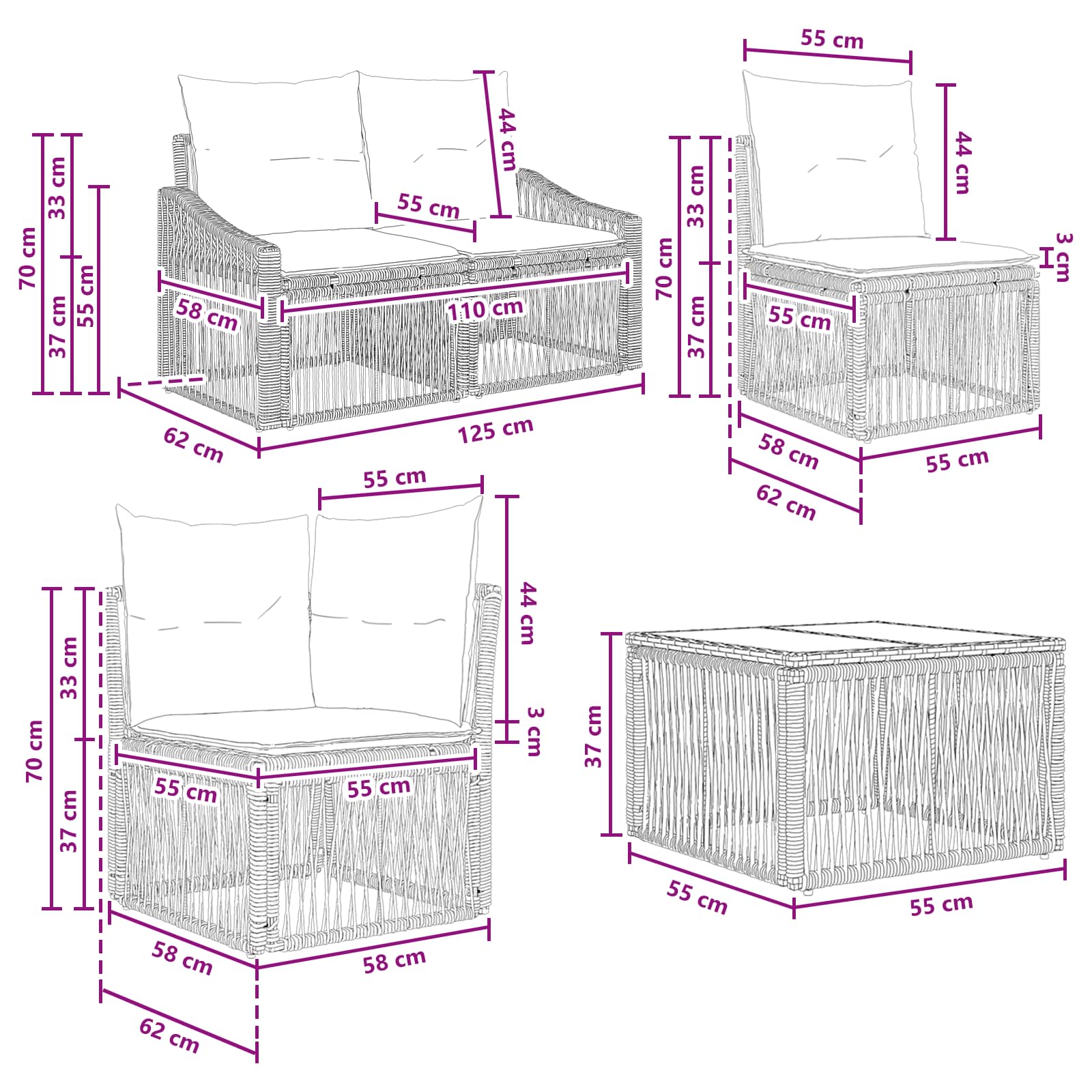 Tuinbankenset 12 pcs Beige poly rattan