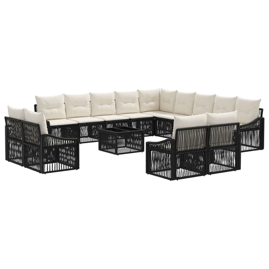 Tuinbankenset 14 pcs Zwart poly rattan
