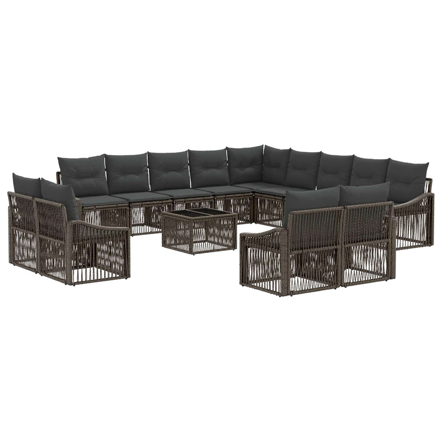 Tuinbankenset 14 pcs Grijs poly rattan
