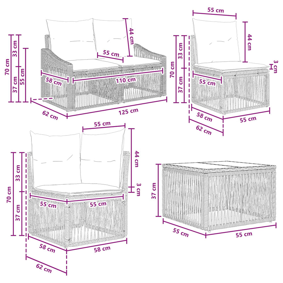 Tuinbankenset 14 pcs Grijs poly rattan