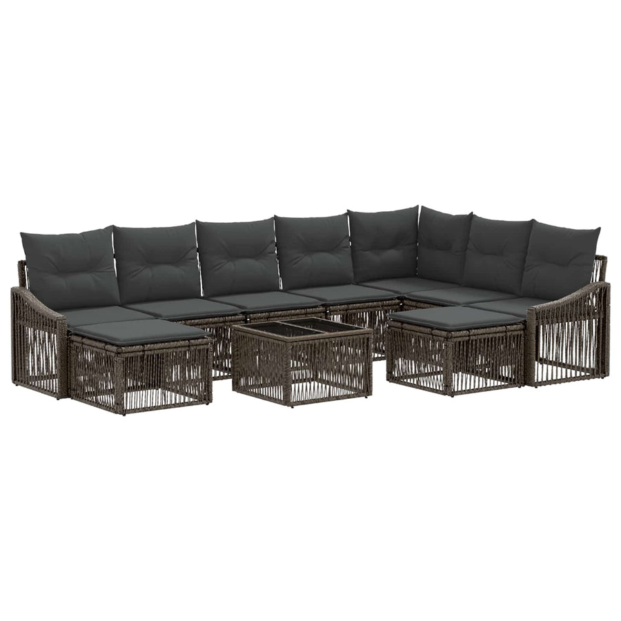 Tuinbankenset 10 pcs Grijs poly rattan