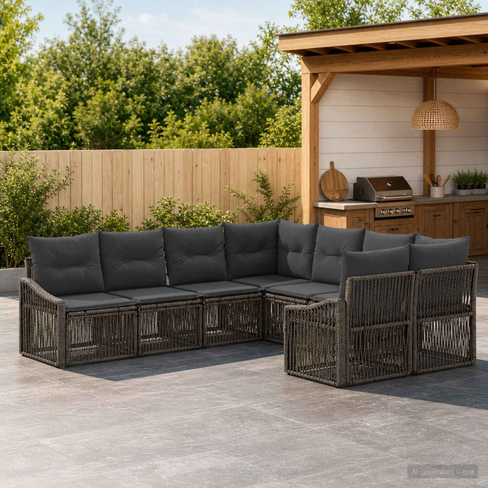 Tuinbankenset 8 st 8-Aantal zitplaatsen Grijs poly rattan