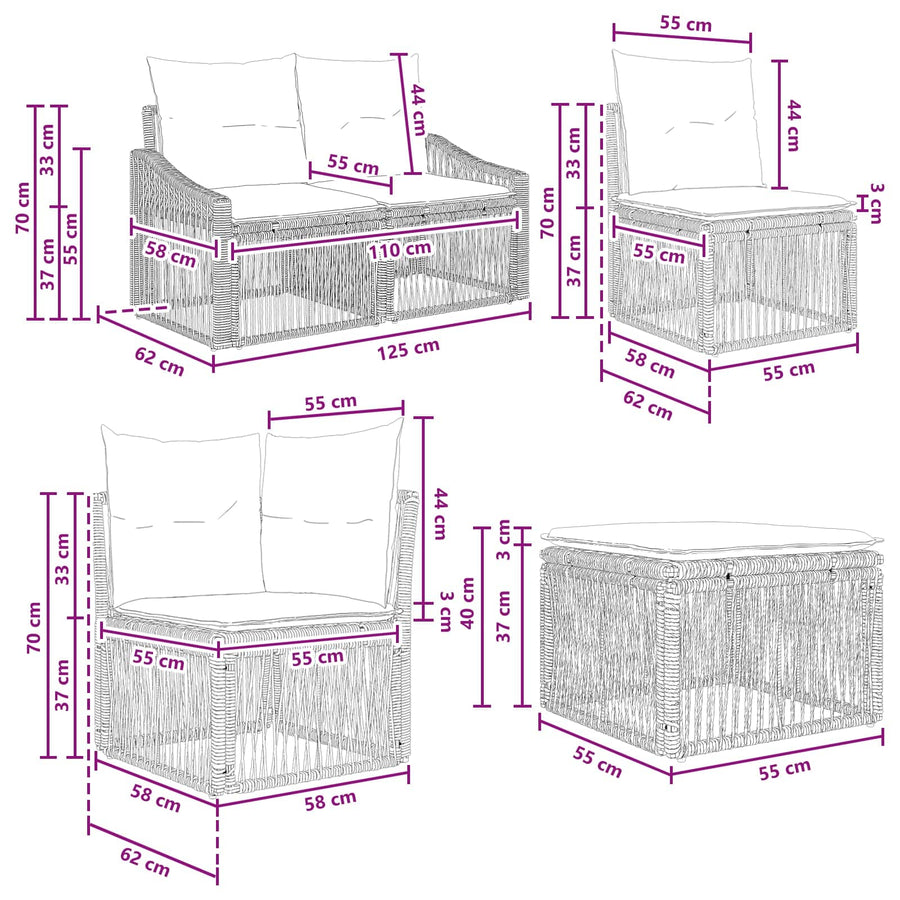 Tuinbankenset 12 pcs Grijs poly rattan
