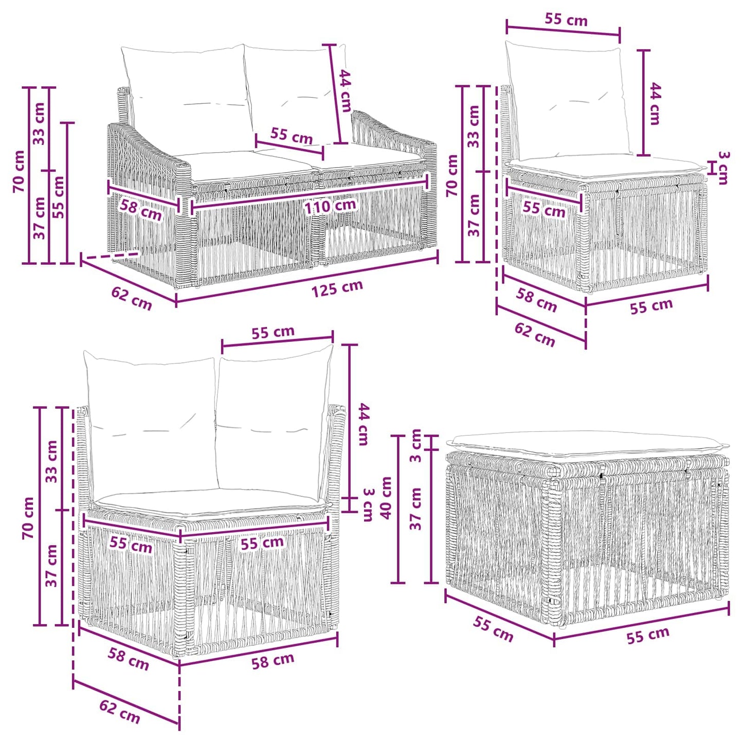 Tuinbankenset 12 pcs Beige poly rattan
