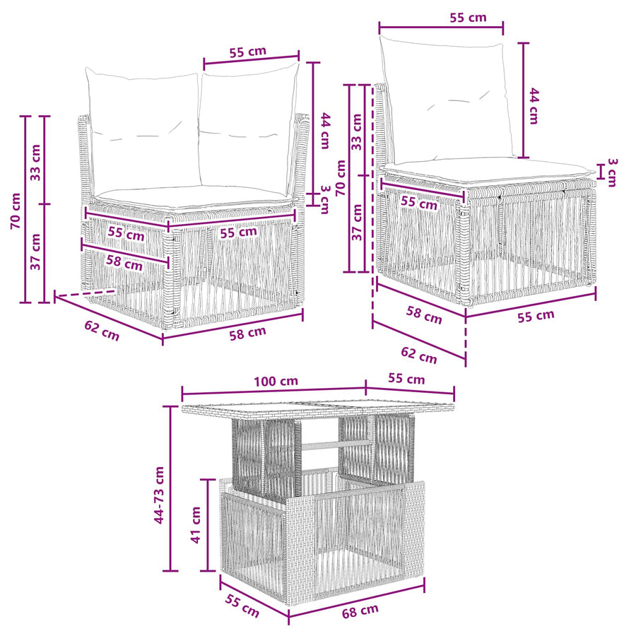 Tuinbankenset 13 pcs Grijs poly rattan