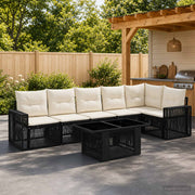 Tuinbankenset 7-delig 6 personen poly rattan zwart cream