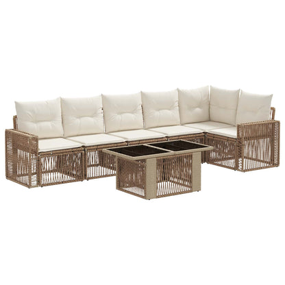 Tuinbankenset 7 st 6-Aantal zitplaatsen Beige en Crème Wit