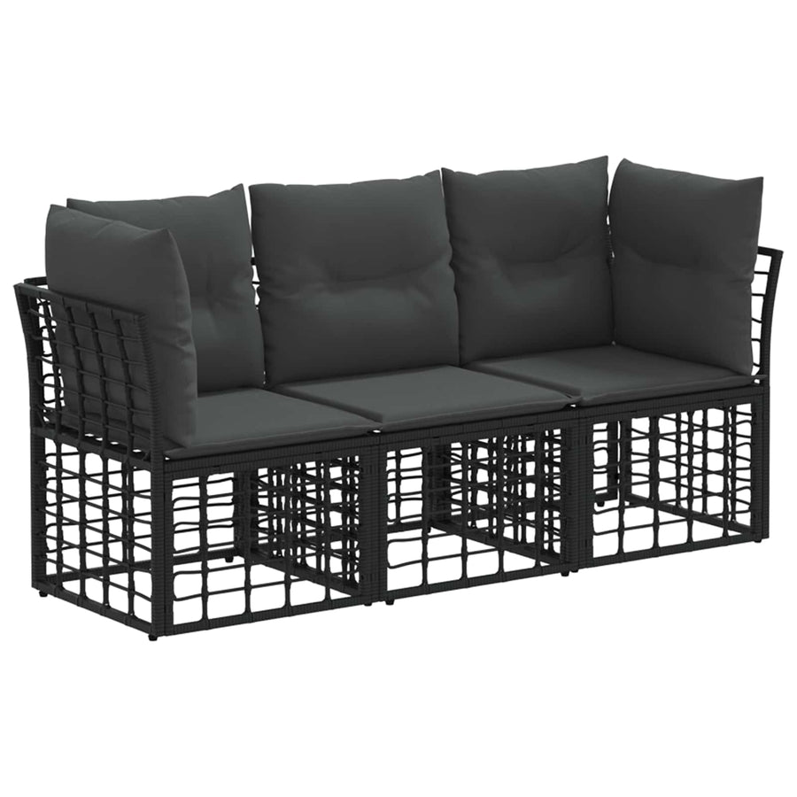 Buiten bankenset met kussen 3 pcs Zwart Polyester