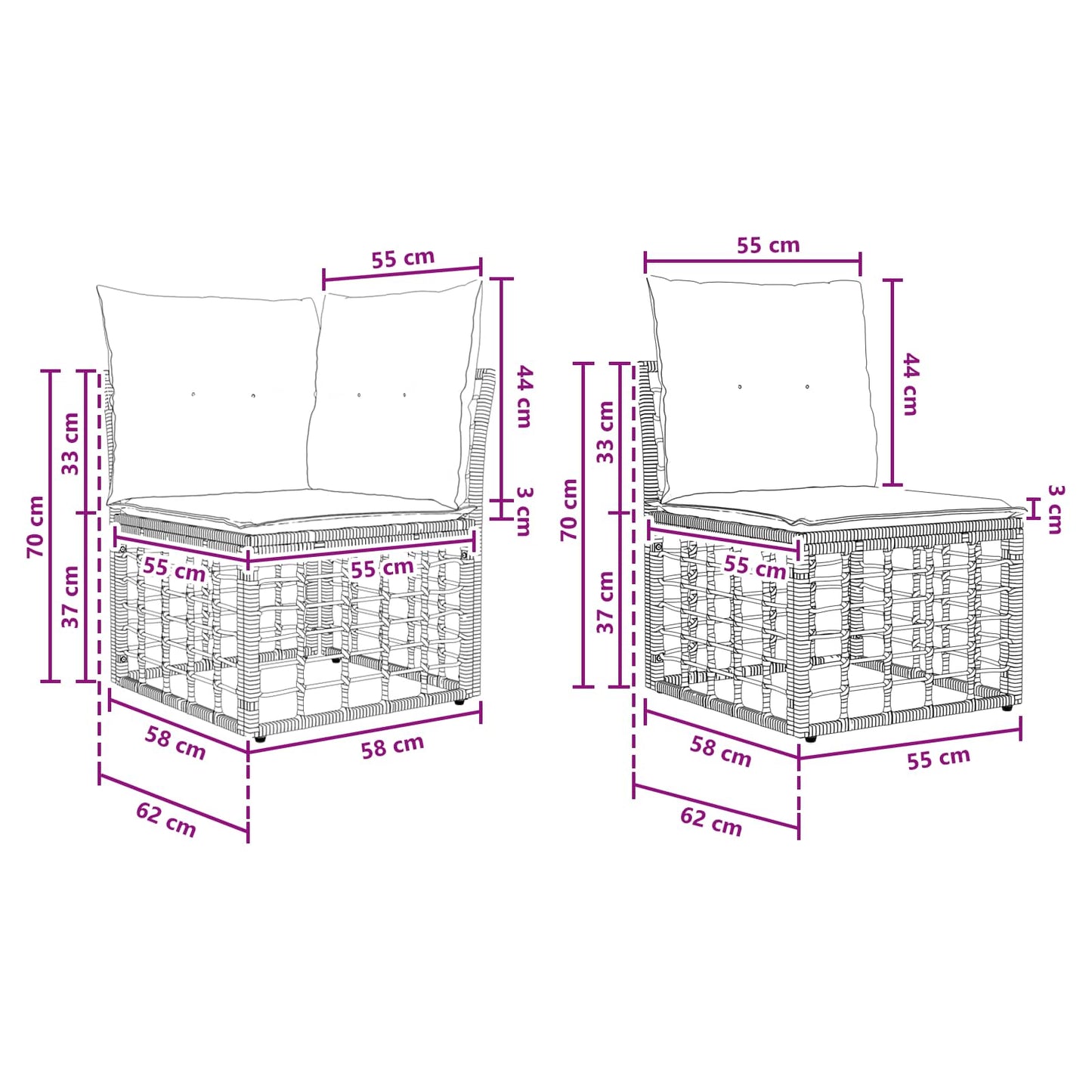 Buiten bankenset met kussen 3 pcs Zwart Polyester