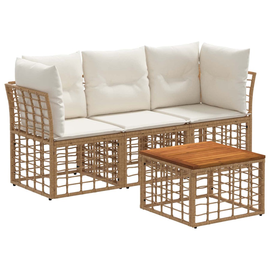 Buiten bankenset 4 pcs Natuurlijk en Crème Wit Polyester