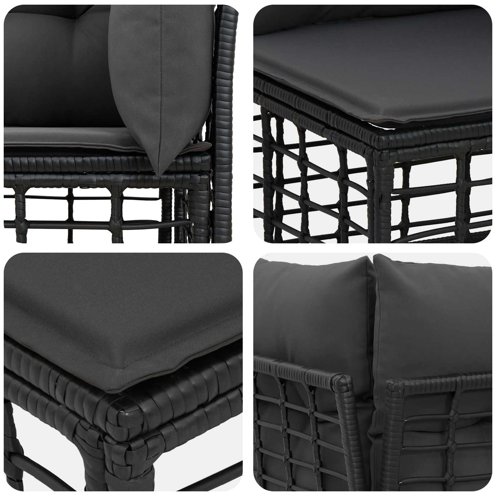 Buiten bankenset met kussen 4 pcs Zwart Polyester