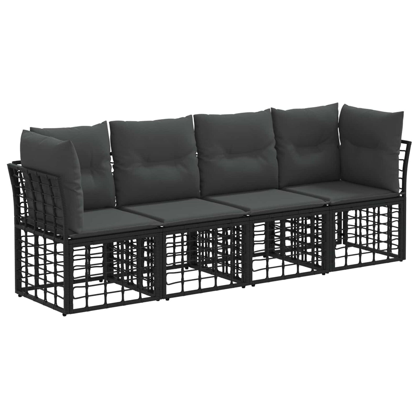 Buiten bankenset met kussen 4 pcs Zwart Polyester