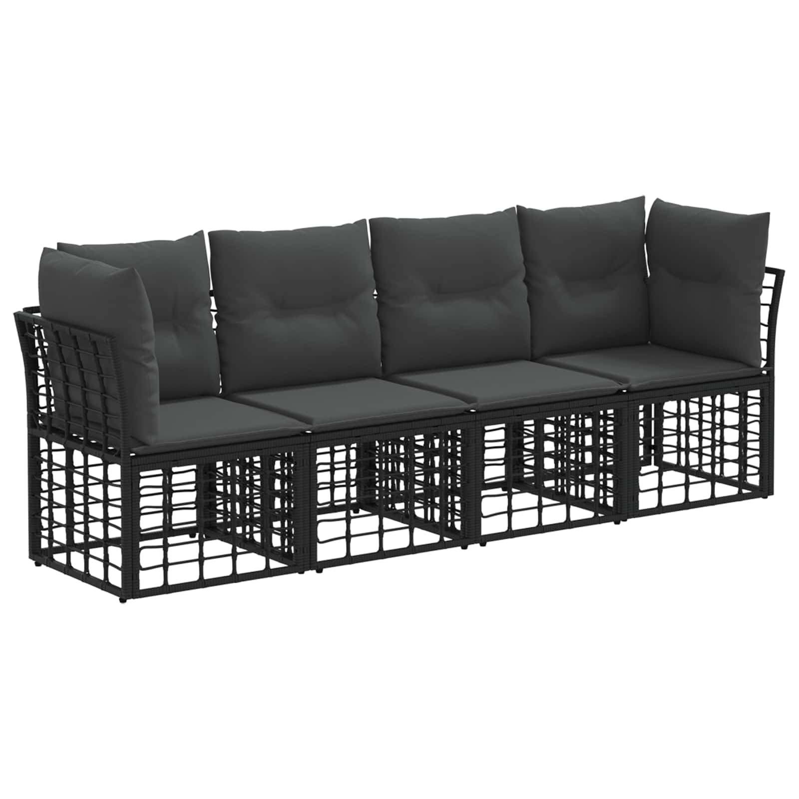 Buiten bankenset met kussen 4 pcs Zwart Polyester