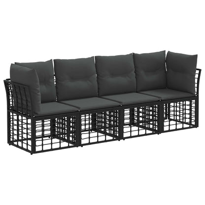 Buiten bankenset met kussen 4 pcs Zwart Polyester