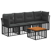Tuinbankenset 5-delig poly rattan zwart donkergrijs