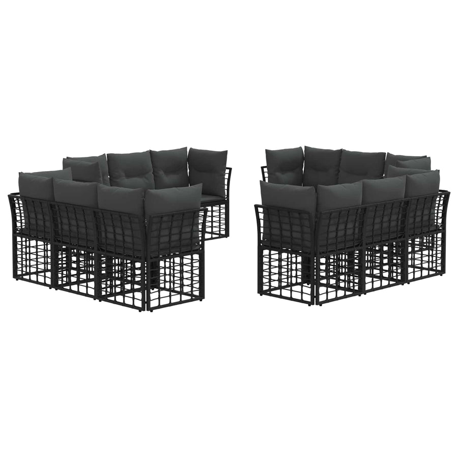 Buiten bankenset met kussen 12 pcs Zwart Polyester
