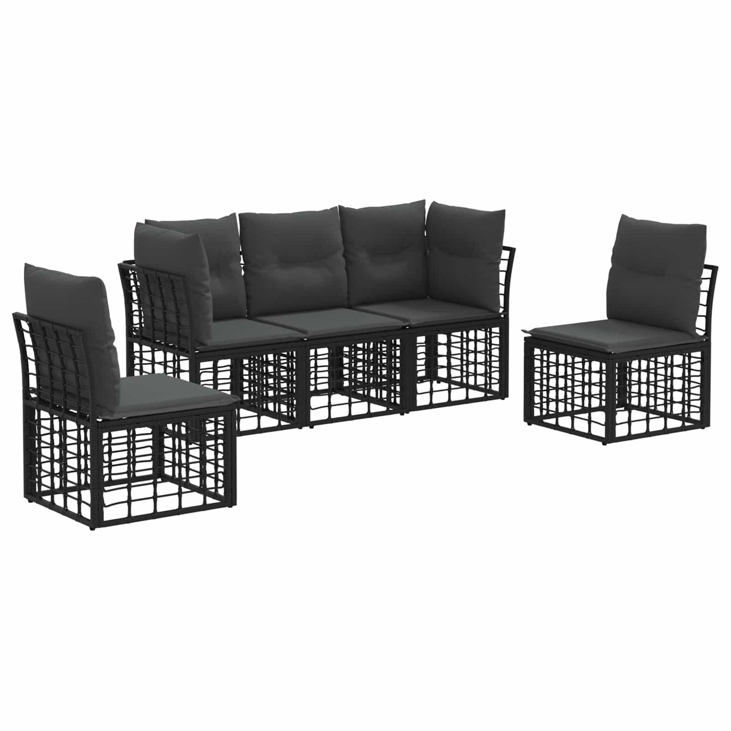 Buiten bankenset met kussen 5 pcs Zwart Polyester