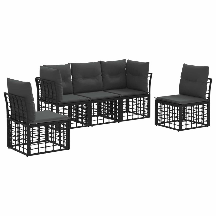 Buiten bankenset met kussen 5 pcs Zwart Polyester