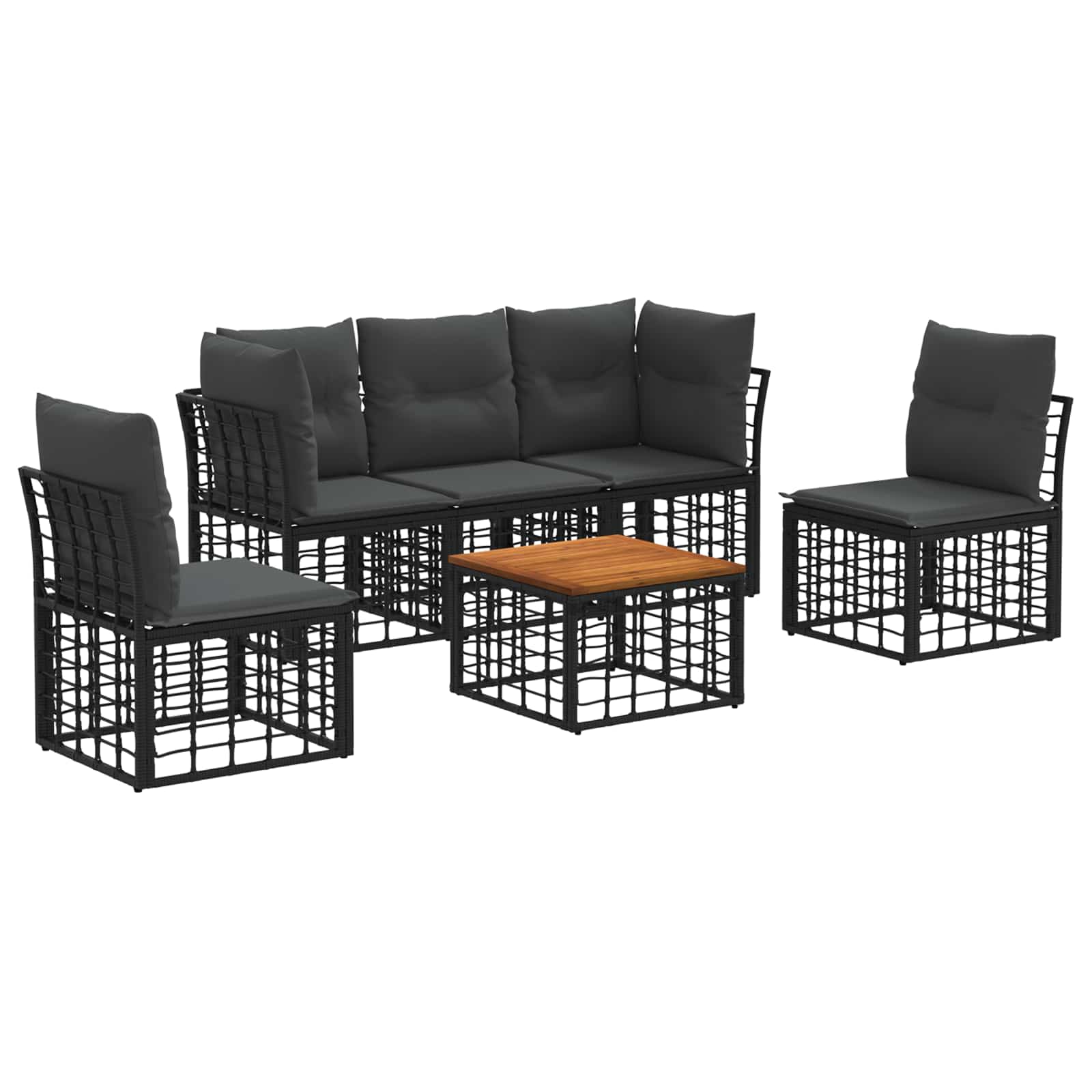 Buiten bankenset 6 pcs Zwart en Donkergrijs Polyester