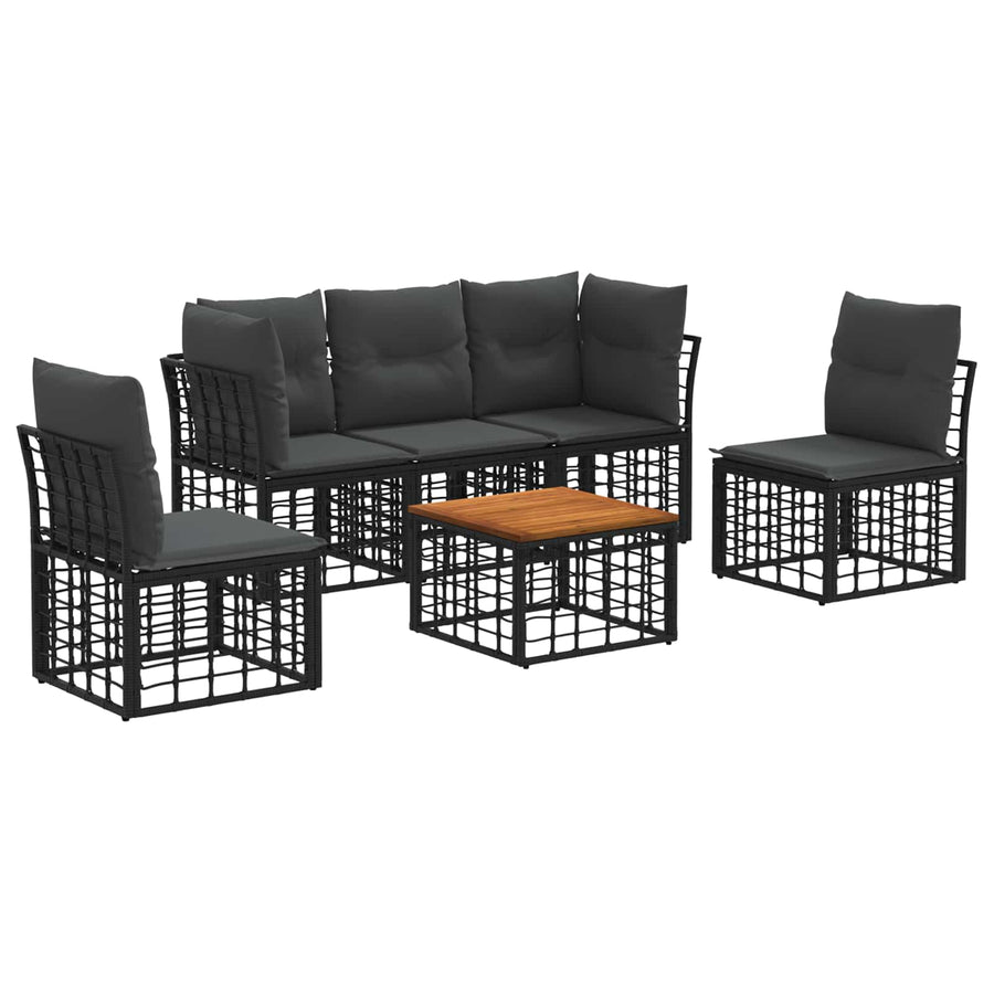 Buiten bankenset 6 pcs Zwart en Donkergrijs Polyester