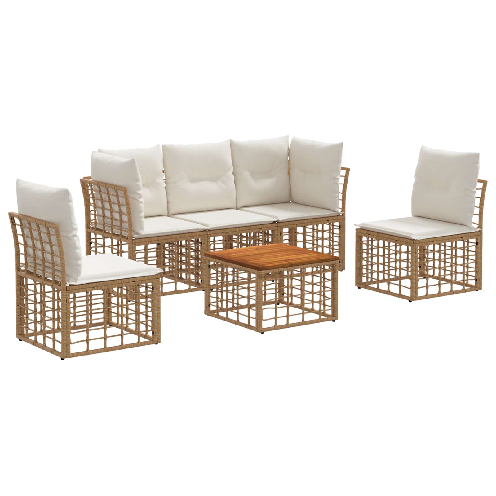 Buiten bankenset 6 pcs Natuurlijk en Crème Wit Polyester