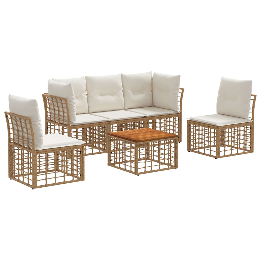 Buiten bankenset 6 pcs Natuurlijk en Crème Wit Polyester