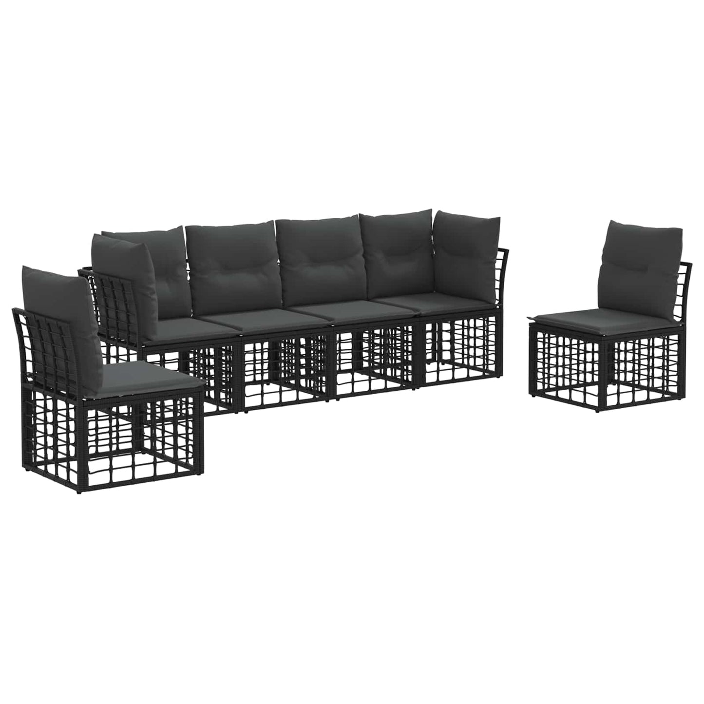 Buiten bankenset met kussen 6 pcs Zwart Polyester