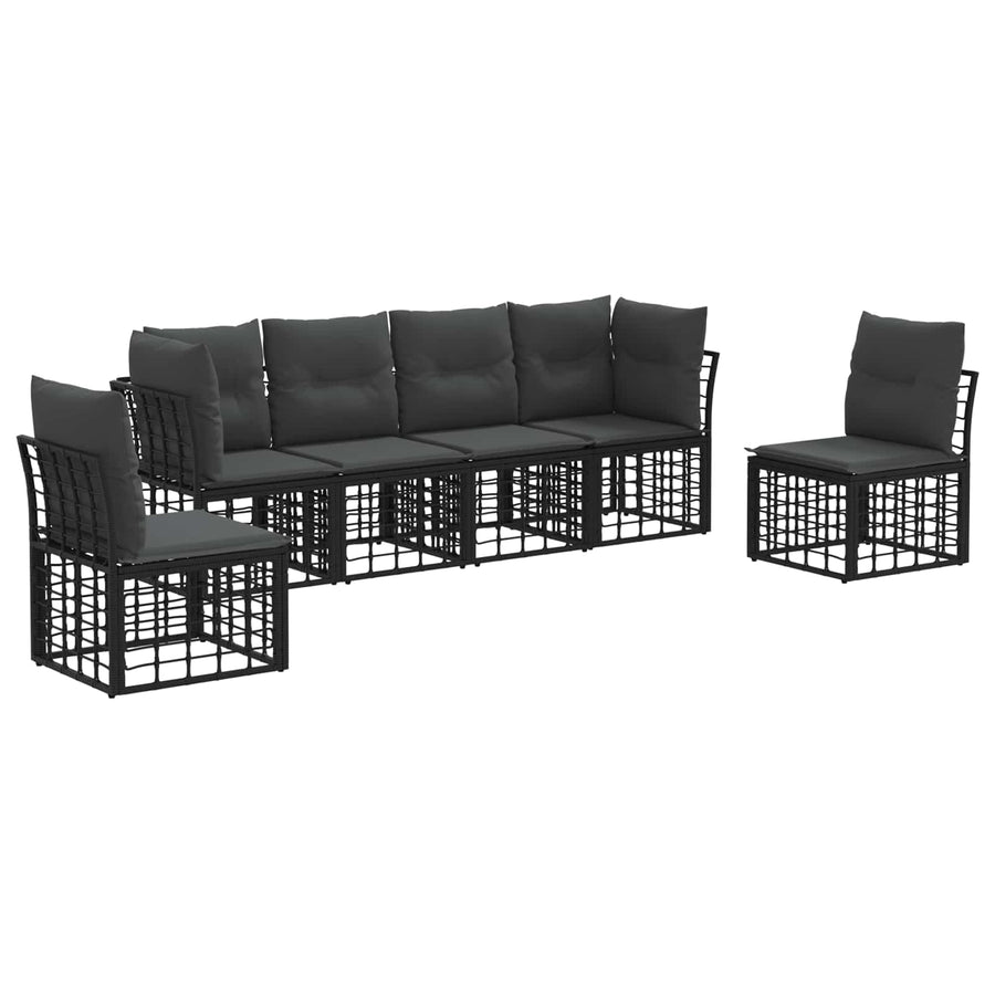 Buiten bankenset met kussen 6 pcs Zwart Polyester
