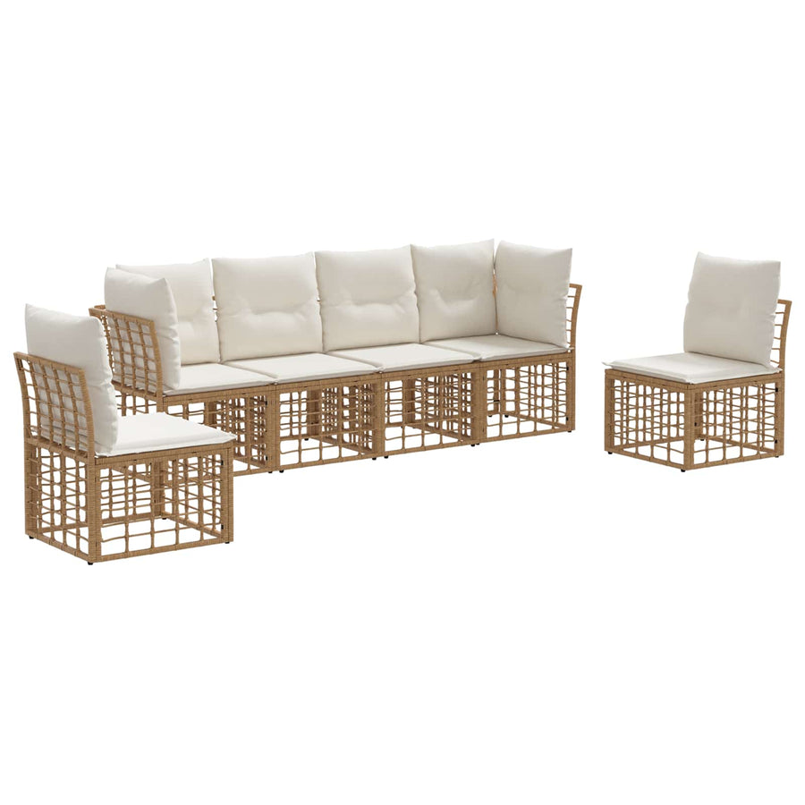 Buiten bankenset met kussen 6 pcs Naturel Polyester