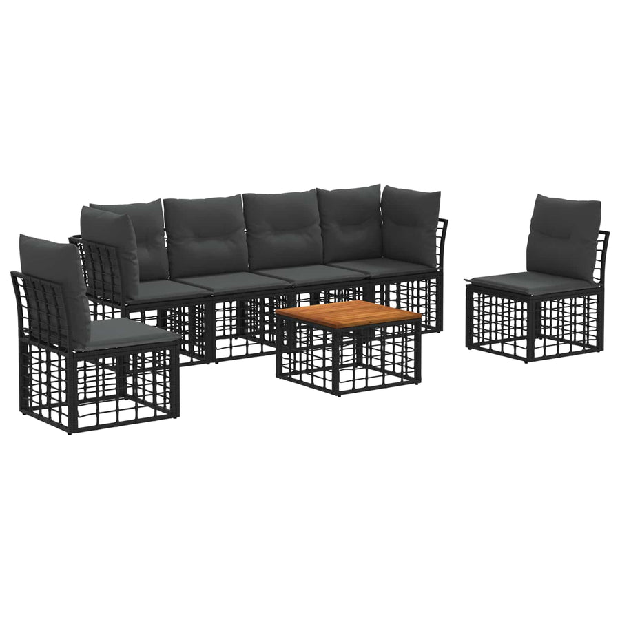 Buiten bankenset 7 pcs Zwart en Donkergrijs Polyester